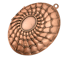 Antique Copper (plated) Oval Scalloped Shell w/Cab Setting Heirloom Locket 48x64mm