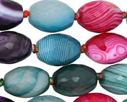 Rainbow Line Agate Faceted Rice 18x13mm
