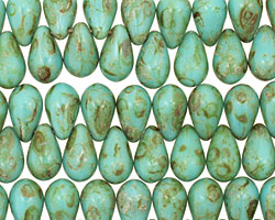 Czech Glass Opaque Blue Picasso Teardrop 6x9mm