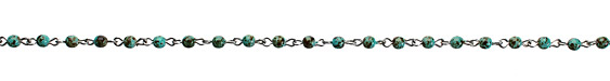 Czech Fire Polished Blue Turquoise Round Silver (plated) Bead Chain