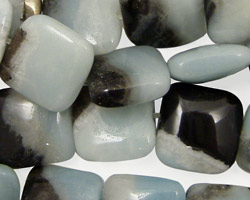 Amazonite Blk. Tourmaline Puff Square 14mm
