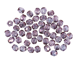Czech Fire Polished Glass Luster Transparent Amethyst Round 3mm