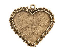 Nunn Design Antique Gold (plated) Large Ornate Heart Bezel Pendant 40x37mm