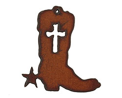 The Lipstick Ranch Rusted Iron Cowboy Boot w/ Cross Pendant 55x59mm