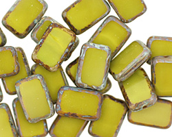 Czech Glass Avocado Picasso Rectangle 12x8mm