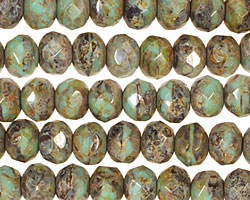 Czech Glass Mint Chocolate Chip Picasso Fire Polished Rondelle 6x9mm