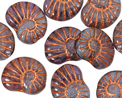 Czech Glass Copper Indigo Ammonite 20x13mm