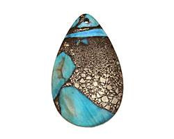 Blue Agate & Pyrite Teardrop Pendant 30x48mm
