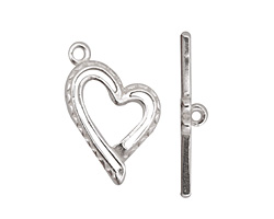Silver (plated) Stylized Heart Toggle Clasp 26x16mm, 28mm bar