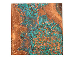 Lillypilly Azul Scrolling Vine Embossed Patina Copper Sheet 3"x3", 36 gauge