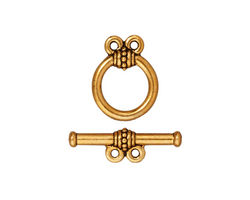 TierraCast Antique Gold (plated) Beaded 2-Loop Toggle Clasp 15x12, 20 Bar