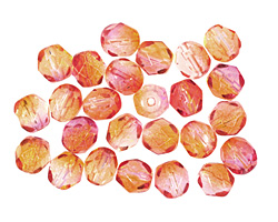 Czech Fire Polished Glass Dual Coated Fuschia/Cantaloupe Round 6mm