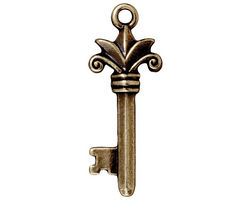 TierraCast Antique Brass (plated) Fleur Key Pendant 13x33mm