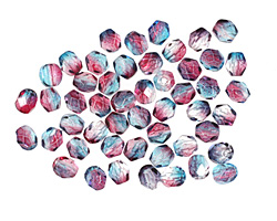 Czech Fire Polished Glass Dual Coated Aqua/Fuschia Round 4mm