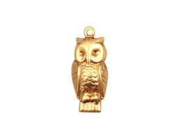 Brass Perched Owl Charm 10x22mm