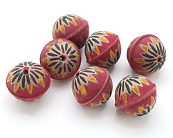 Hand Painted Fuchsia Chrysanthemum Leather Round Bead 26-28mm