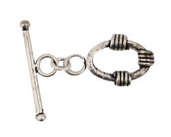 Antique Silver (plated) Oval Toggle Clasp with 3 Coils 18x14mm, 28mm bar