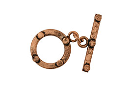 Antique Copper Toggle Clasp with 4 Coins 16mm, 23mm bar