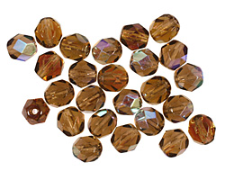 Czech Fire Polished Glass Smoky Topaz AB Round 6mm