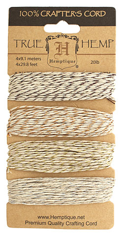 Metallic Vintage Hemp Twine 20 lb, 29.8 ft x 4 colors