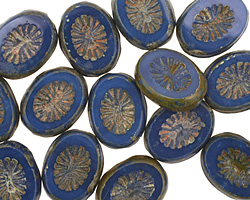 Czech Glass Opaque Blue Picasso Oval w/ Star Window 14x10mm