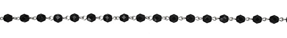 Czech Fire Polished Jet Crystal Faceted Round Silver (plated) Bead Chain