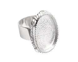 Nunn Design Sterling Silver (plated) Large Ornate Oval Bezel Adjustable Ring 24x30mm