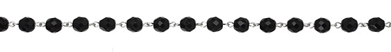 Czech Fire Polished Jet Crystal Faceted Round Silver (plated) Bead Chain