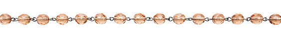 Czech Fire Polished Peach Faceted Round Silver (plated) Bead Chain