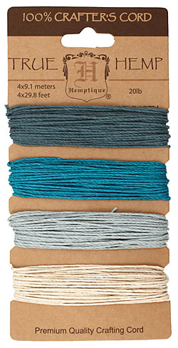 Shades of Aquamarine Hemp Twine 20 lb, 29.8 ft x 4 colors