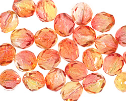 Czech Fire Polished Glass Dual Coated Fuschia/Lemon Round 8mm