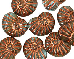 Czech Glass Copper Gray Ammonite 20x13mm