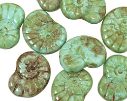 Czech Glass Turquoise Picasso Ammonite 20x13mm