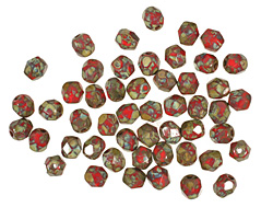 Czech Fire Polished Glass Opaque Red Picasso Round 4mm