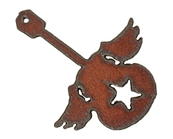The Lipstick Ranch Rusted Iron Winged Guitar Pendant 62x76mm