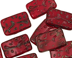 Czech Glass Merlot Groovy Rectangle 18x12mm