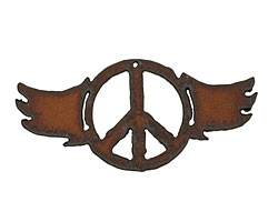 The Lipstick Ranch Rusted Iron Peace w/ Wings Pendant 82x42mm