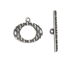 Antique Silver (plated) Textured Oval Toggle Clasp 16x19mm, 27mm bar