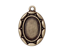 TierraCast Antique Brass (plated) Scalloped Oval Frame Drop 19x28mm