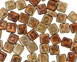Czech Glass Beige Picasso Square 6mm