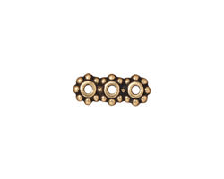 TierraCast Antique Gold (plated) Beaded 3-Hole 6mm Heishi Bar 15x6mm