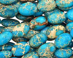 Ocean Blue Impression Jasper Flat Oval 12x8mm
