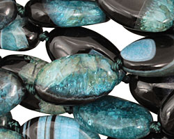 Black & Sea Green Agate Flat Oval 20x12mm