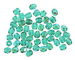 Czech Fire Polished Glass Blue/Green Emerald AB Round 3mm