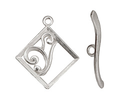 Silver (plated) Diamond w/ Swirls Toggle Clasp 28x24mm, 29mm bar