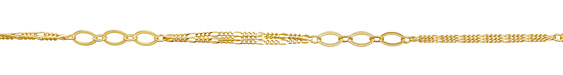 Satin Hamilton Gold (plated) Triple Figaro with Flat Horse Eye Chain