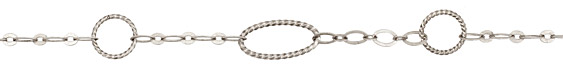 Antique Silver (plated) Roped Oval & Ring w/ Flat Horse Eye Chain