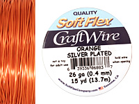 Soft Flex Silver Plated Orange Craft Wire 26 gauge, 15 yards