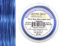 Artistic Wire Silver Plated Silver Blue 26 gauge, 30 yards