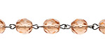 Czech Fire Polished Peach Faceted Round Silver (plated) Bead Chain